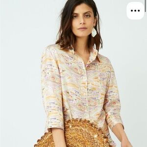 La Prestic Ouiston Paris silk Emmanuelle blouse size 2 medium small print top